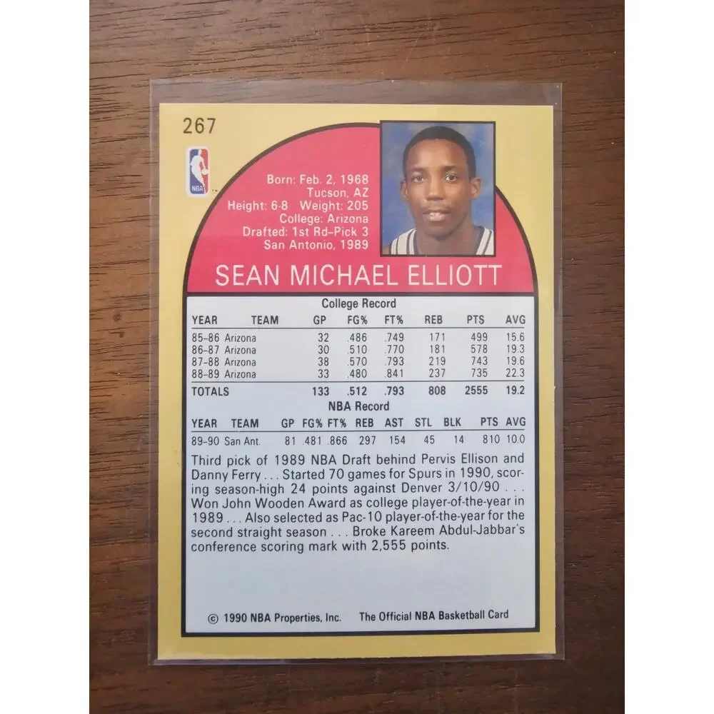 Sean Elliott 1990-1991 NBA Hoops #267 - Rookie - San Antonio Spurs - Fresh Pull